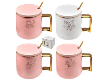 Чашка з кришкою та ложкою Golden leaves 500мл