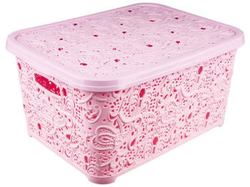 Корзина с крышкой Ажур (цвет - розовый) 28л Efe plastics