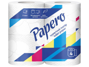 Папір туалетний Papero Cotton, 2 шари, 4 рулони, колір білий