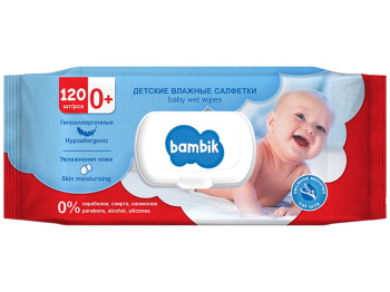 Салфетки влажные детские Bambik, с первых дней жизни, с овсяным молочком, с клапаном, 120шт