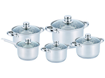 Набор кастрюль с крышкой Benson, из нержавеющей стали, 2,1л, 2,9л, 3,9л, 6,5л (цена за набор 10 пред
