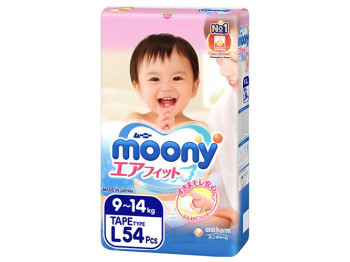 Подгузники детские Unicharm Baby diapers Moony L RS54, (9-14кг) 54шт