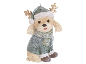 Підвіска декоративна Собака в светрі та шапці, полістоун, 8×5×10,5см, колір світло-коричневий
