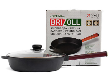 Сковорода чугунная Brizoll "Optima-Bordo" ст. крышка, съем. ручка D26см, 50,2х26,9х11,9см О2660-Р2-C
