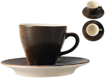 Чашка кавова з блюдцем Porland Genesis, керамограніт, 75мл, 12см, колір коричневий