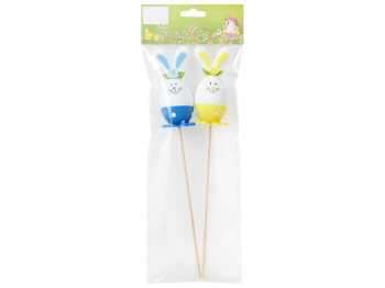 Пасхальный декор Easter Bunny яйца-кролики на палочках, 2шт. упаковка, 29×4см