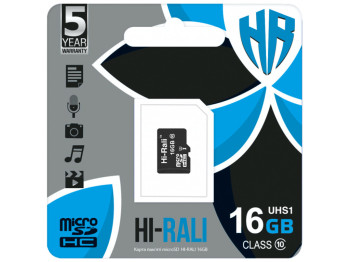 Карта Пам'яті Hi-Rali MicroSDHC 16gb UHS-1 10 Class Чорний