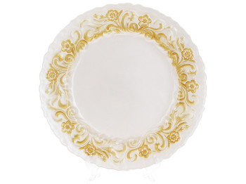Тарілка сервірувальна, колір - білий із золотим візерунковим кантом, 33см