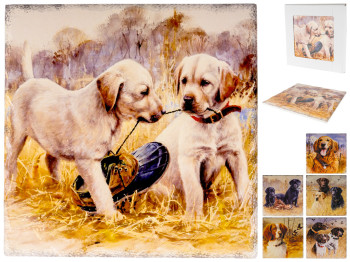 Підставка під гаряче Stenson Собаки кераміка на пробковій основі 20х20см