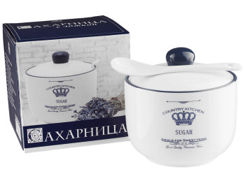 Сахарница с ложкой Империя керамическая 11,2х11,2х11,7см 520мл