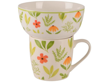 Сервіз столовий Flowers Green, чашка, піала, порцеляна, 345мл, 480мл, колір кремовий