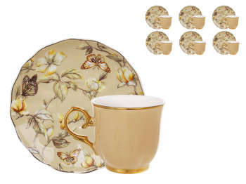 Набор кофейный фарфоровый Beige Magnolia с чашками и блюдцами, 90 мл, (цена за набор 12 предметов)