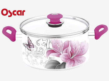 Каструля емальована "Oscar" ручки "soft touch" зі скляною кришкою 4л