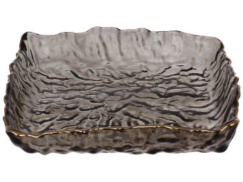 Блюдо стеклянное Nautilus 15х15х4см, цвет - дымчато-серый с золотым ободком