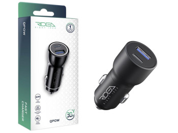 Авто зарядное устройство Ridea RCC-30110 QPow, 1USB+1USB-C, PD/QC, 30W, ABS+PC+алюминий, цвет черный