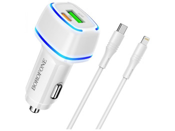 Автомобильное Зарядное Устройство Borofone BZ14A PD20W+QC3.0 Type-C to Lightning 3A, Белый