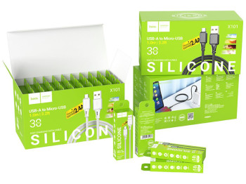 Кабель USB Hoco X101 Assistant Silicone Micro 2.4A 30шт. Цвет Черный