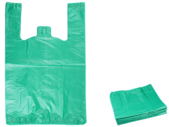 Кулек с ручками типа майка без рисунка зеленый, 30x50см, 250шт, 1000г