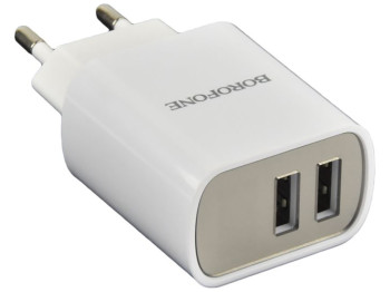 Мережевий зарядний пристрій Borofone BA58A Digital Display Type-C 2USB 2.4A Колір Бiлий