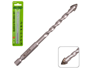 Свердло Alloid по склу, кераміці, HEX 1/4", 8мм, 120мм