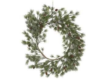 Венок кедровый с шишками и эффектом льда, полиэтилен, 55×6см, цвет хвоя