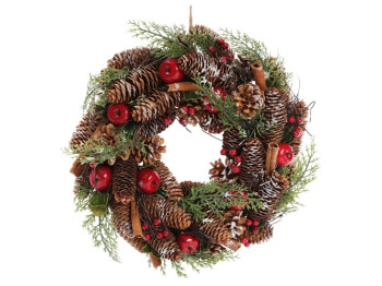 Вінок новорічний з декором з ягід і шишок, D35см