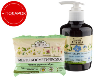 Гель для умывания "Алоэ и масло льна" 270мл+подарок мыло Зеленая аптека "Чайное дерево и чабрец" 75г