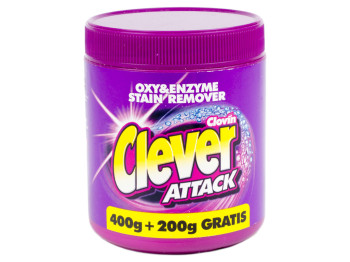 Пятновыводитель Clever Attack в порошке 400+200гр (Польша)
