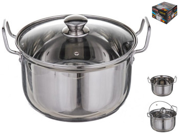 Кастрюля A-Plus со стеклянной крышкой, нержавеющая сталь, капсульное дно 24см 4,5л 04942