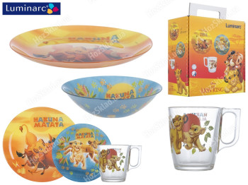 Набор посуды детской стеклянной Luminarc Disney Lion King 3 пред. (тарелка, салатник, чашка) 03297