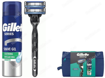 Подарочный набор Gillette Mach 3 (Бритва, +2 картриджа+Гель для бритья Series, 200мл+косметичка)