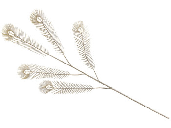 Декоративная ветка Павлиний Глаз с глиттером, 90см, цвет – шампань