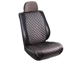 Накидка на сиденье экокожа, красная строчка, перед (цена за набор 2шт)