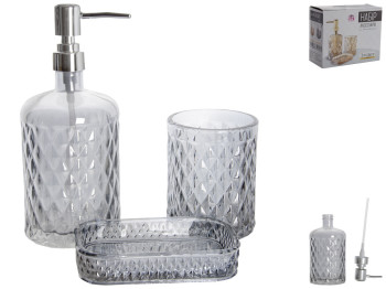 Набор аксессуаров для ванной комнаты стеклянный Аргайл графит (цена за набор 3 предмета)