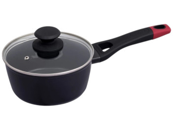 Ківш Pyrex Optima, з кришкою, антипригарний, алюміній, скло, бакеліт, 1,2л, 16см, колір чорний