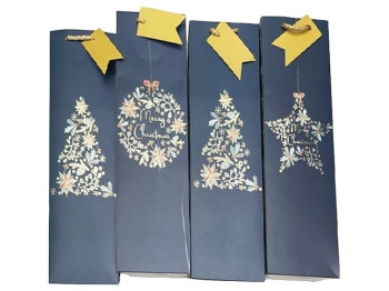Пакет новогодний бумажный под бутылку Merry Christmas, 12x36x9см