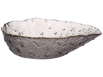 Салатник стеклянный Drop дымчатый серый с золотым ободком, 16,5x12,5x4,5см