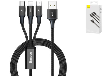 Кабель USB Baseus Rapid 3-in-1 USB to Micro / Lightning / Type-C 3.5A 1.2m CAJS0000, Чорний