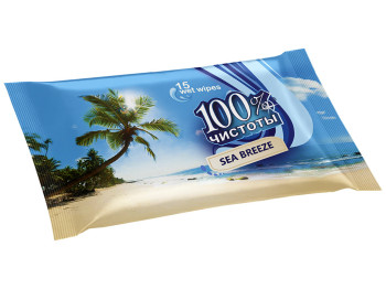 Вологі серветки "100% чистоти" "Морський бриз" 15 шт