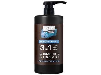 Гель‑шампунь Cool Men Ultrasensitive 2в1, с пантенолом и маслом сладкого миндаля, 1л