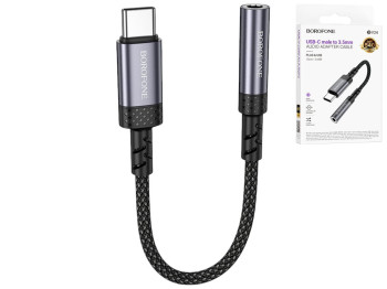 Перехідник Borofone BV24, Type-C to AUX 3,5мм, 15см, алюмінієвий корпус, 143×90×23мм, колір сірий