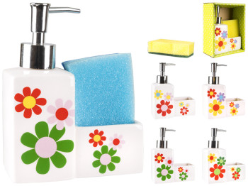 Диспенсер керамический для жидкого мыла с отделением для губки с губкой Camomile 12,8х6х16,5см 250мл