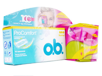 Тампоны O.b. "Pro Comfort Normal" 3капли 16шт + Подарок прокл. Carefree ежедн.  2x Aloe 20шт
