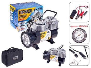 Компрессор "Торнадо" КА-Т12220 150psi 15A 40л прикуриватель+переходник, фонарь, Автостоп