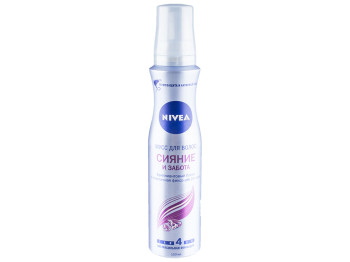 Мусс для волос Nivea "Сияние и забота" бриллиантовый блеск и фиксация 24ч, термозащита и уход 150мл