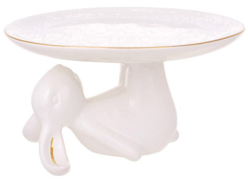 Керамічне блюдо на підставці Кролик Акробат із золотом, 20,5×20,5×11см