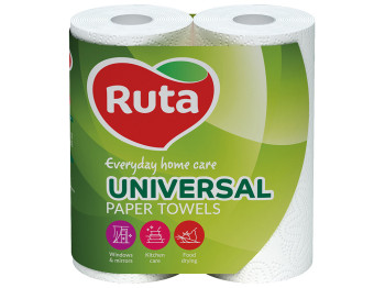 Рушники паперові Ruta Universal білі двошарові, целюлозні (ціна за упаковку 2 рулони)