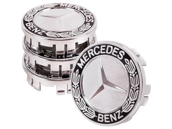 Заглушка колісного диска Mercedes, 75x70, чорний, ABS пластик, з колоском, 52050, 4шт