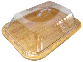 Поднос прямоугольный с крышкой, бамбук, пластик, 40×30см, цвет светло-коричневый