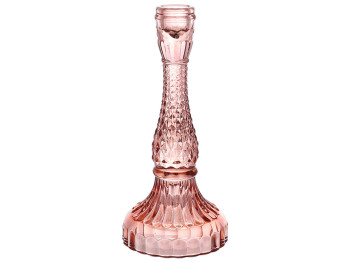 Подсвечник стеклянный Crystal (для тонкой свечи), 11х22см, цвет - нежно-розовый